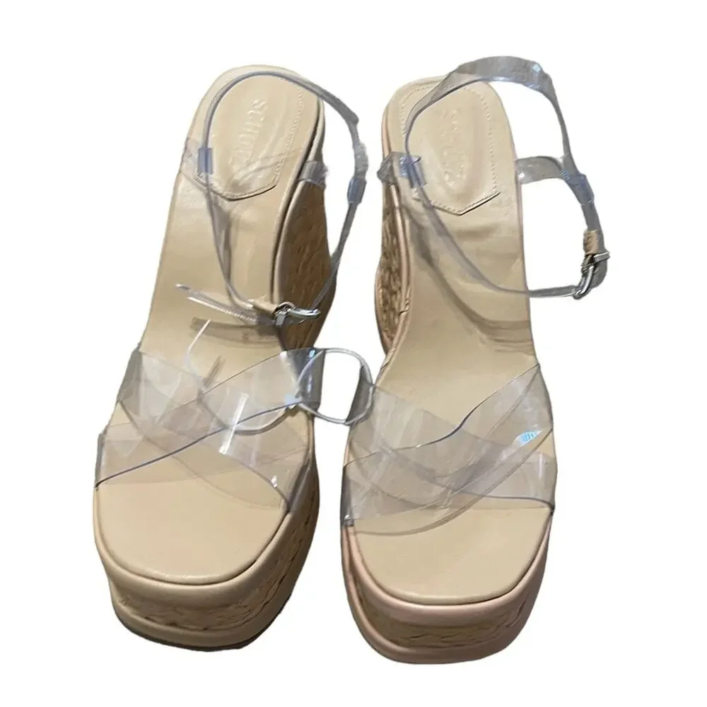 Schutz Caryne Beige Wedge Platform Heel Sandal Size 10.5 New